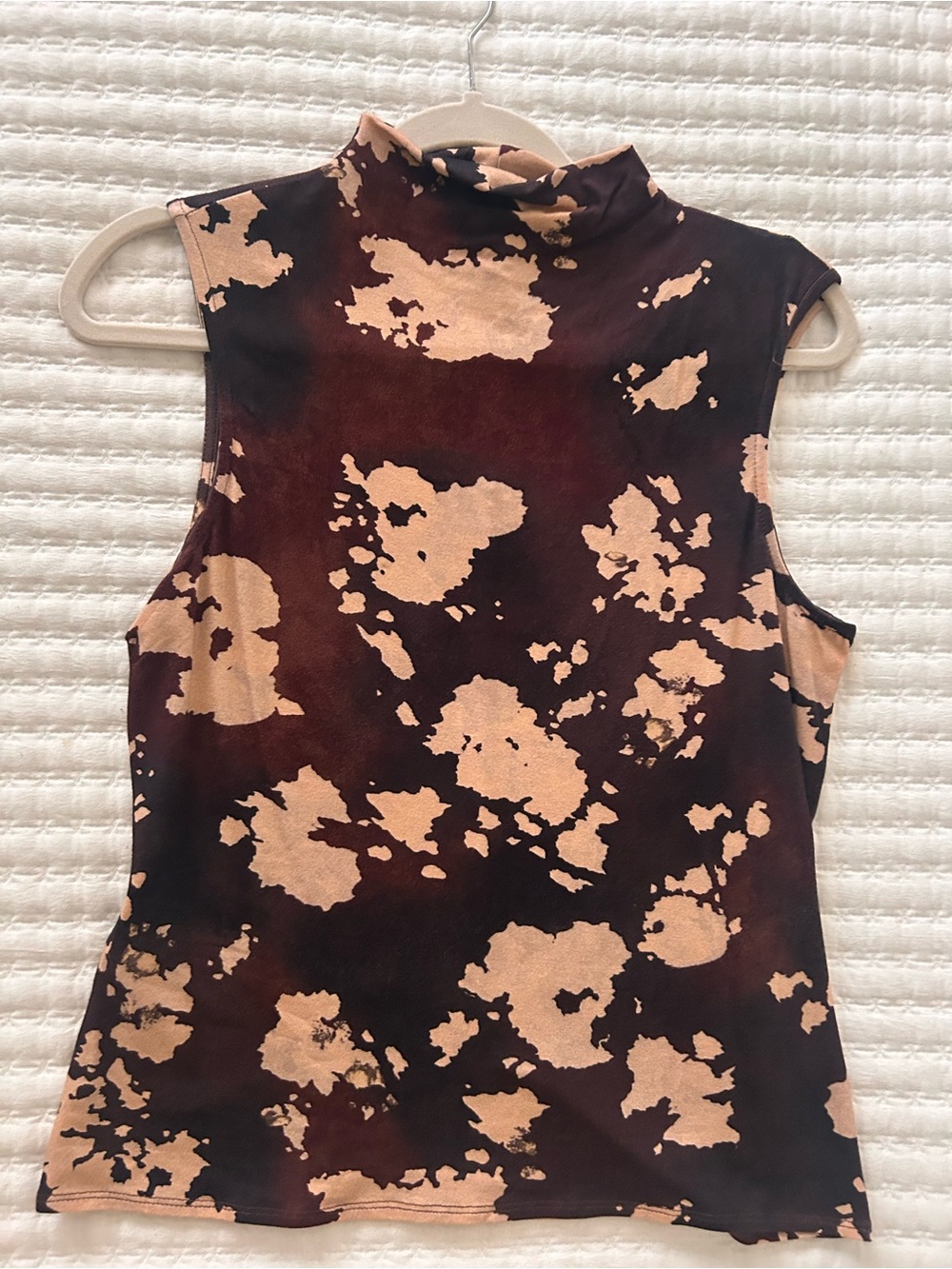 Mango Sleeveless Mock Neck Tank - Brown & Beige Tie-Dye